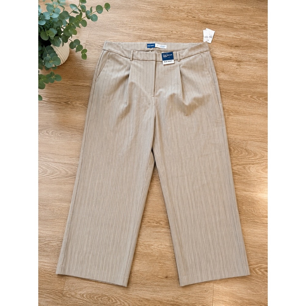 Old Navy Taylor Extra High-Rise Wide-Leg Pinstripe Trouser Beige Black 18 NWT